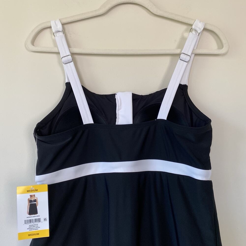 NWT Lands End Swim Dress Black And White One Piece Swimsuit Zip Front SZ M 10-12 - Picture 12 of 13